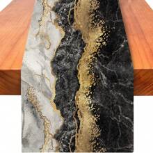 1 件大理石桌旗，墨金色大理石纹理桌旗梳妆台围巾，质朴粗麻布餐厅餐桌装饰适用于厨房婚礼农舍室内户外家庭聚会