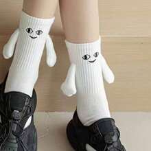 8-16 Years Old Boys' Girls' No Heel Socks With Magnetic Attraction Design For Child-parent Bonding Experience, Knee High Novelty Socks