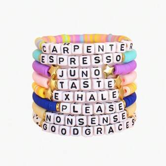 8pcs/Set Purple Soft Clay Music Friendship Bracelets, Sabrina Carpenter Album Supporter Bracelet Sets For Women