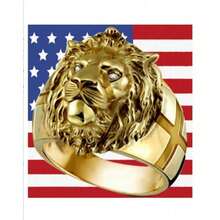 Anillo con cabeza de león chapado en oro, anillo de banda con cruz personalizado para hombres, joyería para hombres