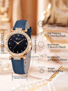 5Pcs Women's Blue PU Leather Strap Fashion Casual Simple Scale Dial Quartz Watch Necklace Earrings Ring Jewelry Set For Daily Wearing Or Gift Giving