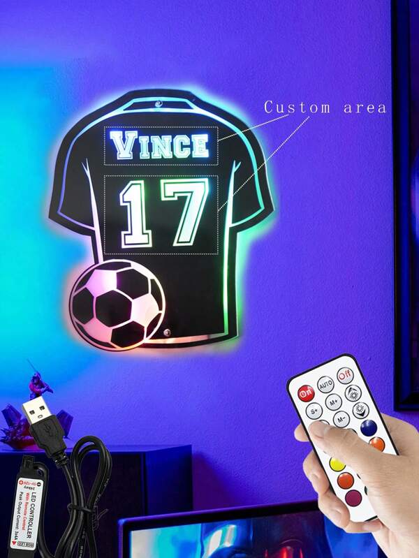 Benutzerdefinierte bunte Acryl Spiegel Lampe, Fußballlampe, dekorative Acryllampe, Festbeleuchtung, Fernbedienung, coole Innenraum-Wanddekoration, benutzerdefinierte Namens-Trikot-Lampe