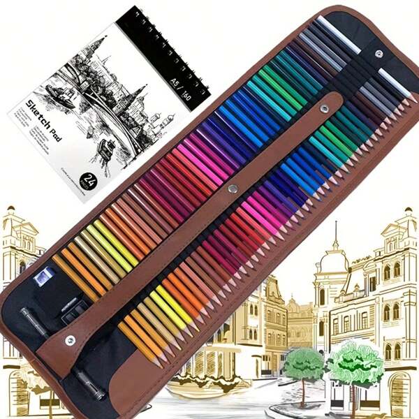 Set de 41/53 lápices de colores borrables profesionales con libro de dibujo, lápices de grafito de madera a base de aceite para estudiantes principiantes, pintura específica y pluma de colorear