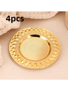 4pcs- Style Solid Patterned Coasters - For Thanksgiving And New Year Celebrations - Hand Washable, Polished Metal, Made Of Stainless Steel, Gifts For Loved Ones And Friends