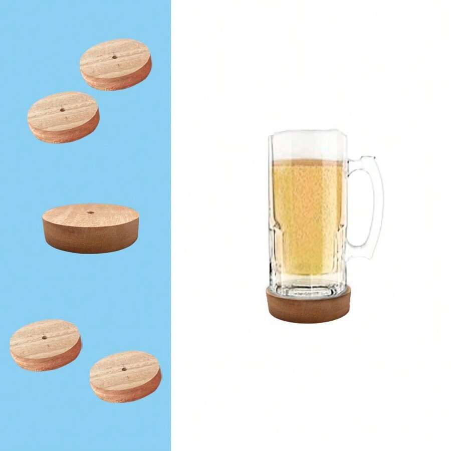 Kit 15 Pine Wood Coasters Coaster 8 Cm Cup Table Kitchen Gourmet Area - Màu be - Xem 1