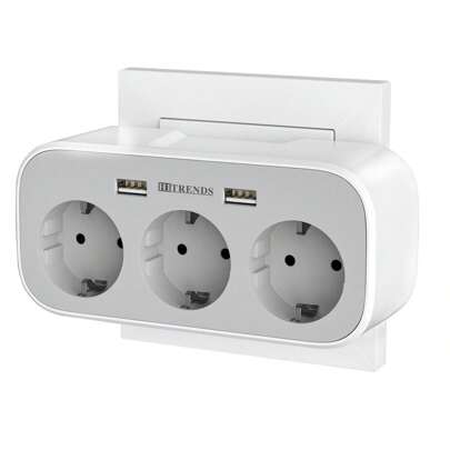 HITRENDS 1pc EU Standard Wall Power Socket With 3 AC Power Outlets And 2 USB (5V/2.4A) Charging Ports, 16A 250V 4000W Power Adapter, White, Suitable For Home, Office And Travel Outlet Extender
