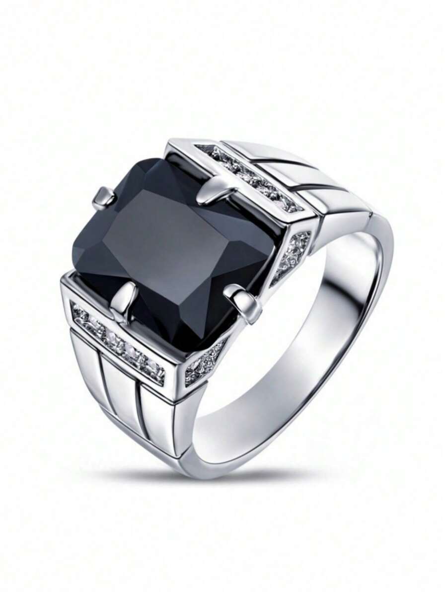 1pc Men's Fashion Square Luxury Zirconia Stone Ring, 6-Color Multi-Pack, Wedding Engagement Party Jewelry Gift For Christmas