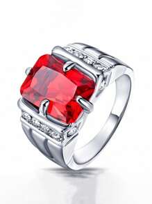 1pc Men's Fashion Square Luxury Zirconia Stone Ring, 6-Color Multi-Pack, Wedding Engagement Party Jewelry Gift For Christmas