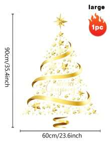 Gold Christmas Tree Window Adsorption Sticker Glass DIY, Electrostatic Window Murals Display Decal Stickers, Suitable For Scene Layout Window Decoration, Christmas Decoration
