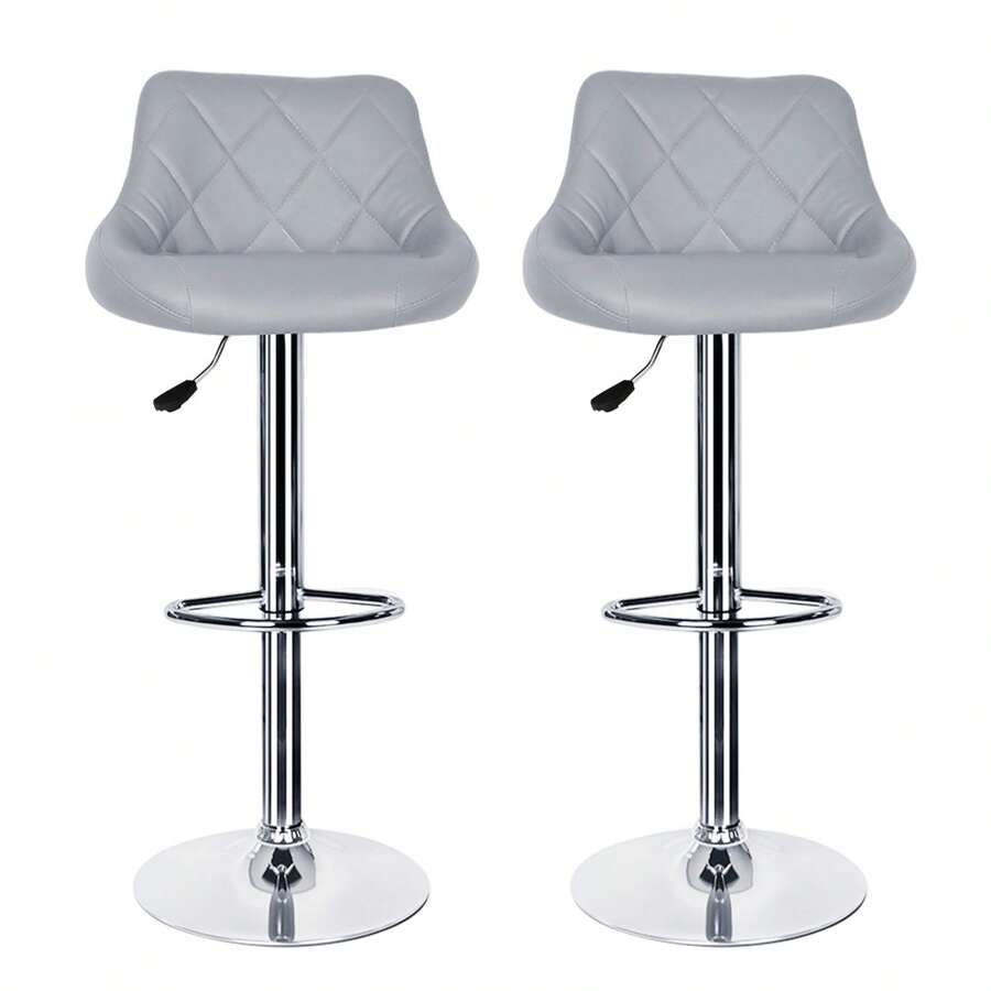 Bar Stool Set Of 2 Kitchen Bar Stools With Backs, PU Leather,Adjustable Swivel Gas Lift,Chrome Footrest And Base Bar Chairs Dining Stools, Breakfast Bar/Counter/Kitchen Home Furniture