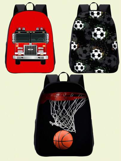 Soccer Pattern Backpack For Girls Boys, 16 Inch Kids Football Theme Bookbag With Adjustable Straps, Lightweight, Durable, School Bag With Large Capacity