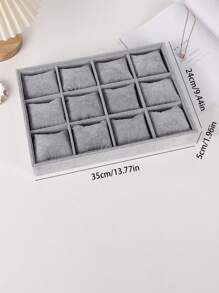 TONVIC 1pc Velvet Jewelry Tray Ring Necklace Storage Dish Watch Bracelet Tray With Pillow - Grey - View 3