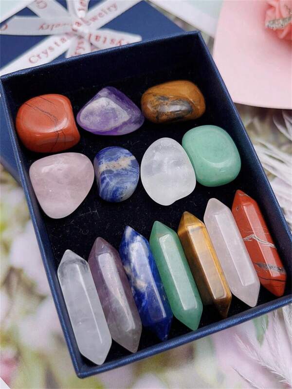 14 Pieces/Set/1pc/7 Chakra Crystal Rolling Double Point Healing Energy Yoga Natural Stone Set, Birthday, Party, Valentine's Day Gift