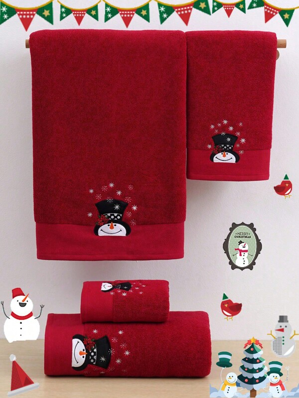 QIBHI 3/2/1 pieza Gorro bordado con muñeco de nieve navideño, 1 pieza Toalla de baño o toalla de mano, Regalo de Navidad, Toalla/Bata de pareja, Toallas de ducha decorativas navideñas para salón de belleza, hotel, deportes, artículos esenciales para el hogar, toalla, toalla de baño para el cuidado de la piel
