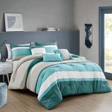 ModaBed 6 Pieces Teal Comforter Set - Quilted Turquoise Bedding Set - Teal Blue - View 1