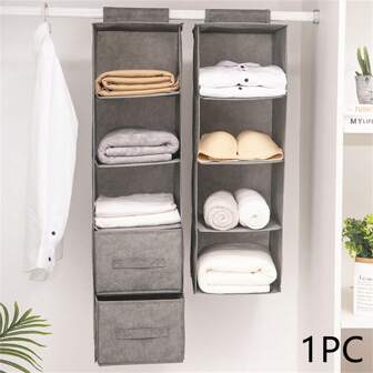 带可拆卸抽屉的悬挂式搁板壁橱储物整理器 织物悬挂整理器 - 壁橱杆上方储物可拆卸抽屉，适用于婴儿育儿室卧室整理 - 可存放衣服、床单、玩具、配饰 悬挂式壁橱整理器和储物架，壁橱悬挂式搁板 | 坚固的竹结构布悬挂储物架，毛衣整理器和储物整理器储物容器 衣柜整理器适用于衣柜卧室宿舍必需品，用于存放内衣、胸罩、袜子、裤子、牛仔裤、 T 恤连衣裙