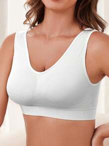 3pcs Women's Sports Bras Set, Plus Size Solid Non Padded Seamless Running Versatile Bralette,Yoga And Trainning