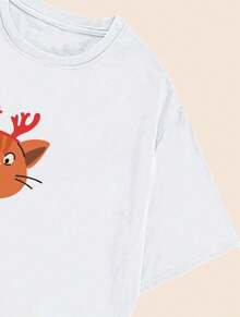 Cotton T-Shirt Blouse Christmas Style Modern Cute Breathable Comfort Summer - 奶油色 - 查看 2