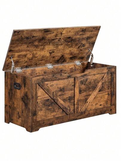  VASAGLE Baúl Almacenaje, Baúl Juguetes, Banco Zapatero, Puff Almacenaje con Bisagras Estilo Granero, 100 x 40 x 46 cm, Marrón Rústico