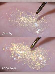 1瓶10毫升美人鱼之泪凝胶指甲油，金色梦幻，LED UV闪光蛋白石变色龙亮片美甲沙龙专用，DIY美甲 - 金色 - 查看 3