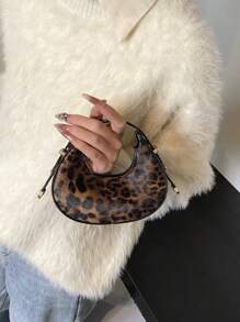 迷你可爱豹纹单肩包，时尚高品质新月形手提包，轻巧时尚，秋冬新款猎豹纹钱包，新款秋冬虎纹包，豹纹猎豹纹 - 棕色 - 查看 4