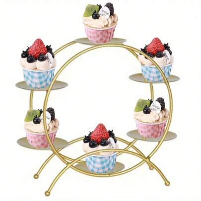 1pc Small Golden Ferris Wheel Cupcake Stand, Creative Wedding Decor, Sweet Table Display For Anniversary, Birthday & Party, Metal Food Service Equipment, Non-Food Contact, Holiday Theme, Kitchen & Dining Supplies