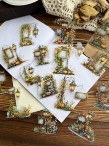 15 Blatt/Packung Vintage wasserdichte Straßenlaterne Landschaft Aufkleber, Dekoration für Scrapbooking, ausgestanzte PET Aufkleber