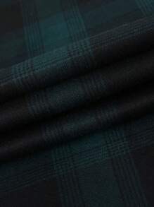 1 件情人节男士格子保暖衬里连帽开衫纽扣长袖休闲商务保暖衬衫，适合冬季、秋季 - 綠色 - 查看 4