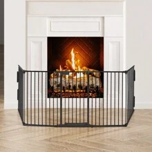 Fireplace Guard Metal, 5 Elements Including Door, Oven Guard Foldable, Animal Guard Door Guard For Child Protection, 310x75 Cm
