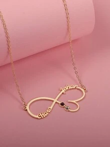 Customized S925 Sterling Silver Personalized Infinity Heart Gemstone Inlaid Two Names Necklace, Gift For Father's Day, Mother's Day, Valentine's Day, Birthday, Anniversary, Friends, Graduation, Christmas, Premium Household Gift