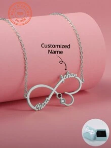 Customized S925 Sterling Silver Personalized Infinity Heart Gemstone Inlaid Two Names Necklace, Gift For Father's Day, Mother's Day, Valentine's Day, Birthday, Anniversary, Friends, Graduation, Christmas, Premium Household Gift