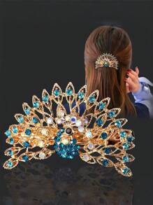 1pc Hair Clip For Women, Peacock Rhinestone Spring Clip For The Back Of The Head, Horizontal Clip For Hair Clip, High-End Hair Accessory, Ponytail Clip, Versatile Hair Clip, Hair Accessories, Edge Clip, Hair Accessory, Headband, Rhinestone Hair Clip,The Position Of The Colored Diamond Is Random And Not Fixed