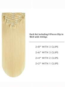 Clip In Hair Extensions Real Human Hair 8pcs Bleach Blonde Human Hair Clip In Extensions Straight Premium Thick Hair Straight Clip In Remy Hair Extension 613 - S613 - View 5