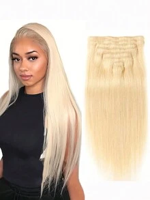 Clip In Hair Extensions Real Human Hair 8pcs Bleach Blonde Human Hair Clip In Extensions Straight Premium Thick Hair Straight Clip In Remy Hair Extension 613 - S613 - View 1