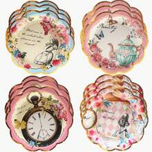 12 件仙境派对纸盘非常适合茶会、生日派对、新娘送礼会、婚礼派对、复古花卉纸盘，适合花卉花园茶壶茶会、圣诞新年感恩节派对 - 如圖所示 - 查看 3