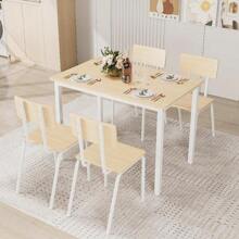 5-Piece Dining Table Set With 4 Chairs, 43" Kitchen Table & Chairs Set For 4, Dining Room Table With Metal Frame & MDF Board, Perfect For Small Space, Easy Clean