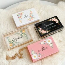 Bolsa de maquillaje de acrílico personalizada, embrague de dama de honor, bolsa de fiesta transparente, billetera personalizable, bolsa de maquillaje de viaje con cadena, hermoso regalo para la novia