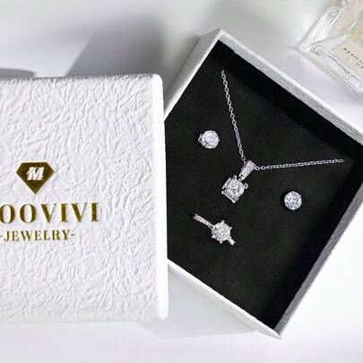 Set di 3 pezzi in acciaio inossidabile con collana, orecchini e anello con zirconia cubica, set di gioielli ipoallergenici per donna, adatto per uso quotidiano e come regalo, confezione regalo inclusa, regalo di gioielli natalizi