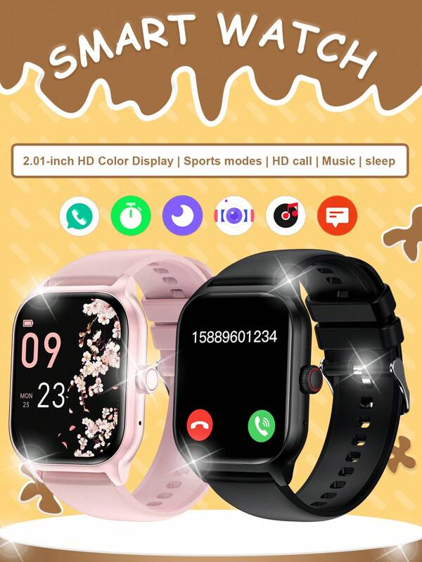 1pc Pulseira de silicone Smartwatch adequado para adolescentes, tela TFT HD de 1,04 polegadas, lanterna, bússola, pedômetro, monitoramento do sono, despertador, foto remota, notificação de mensagem, função de chamada, compatível com Android e IOS, adequado para escola, esportes, presentear e outras ocasiões