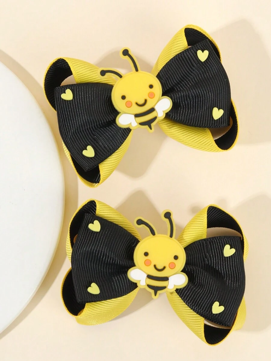 2 chiếc nơ tóc ong vàng cho bé gái, kẹp tóc cá sấu vải, kẹp tóc nơ cho trẻ em, phụ kiện tóc dễ thương cho trẻ mới biết đi - kẹp tóc nơ - Xem 1