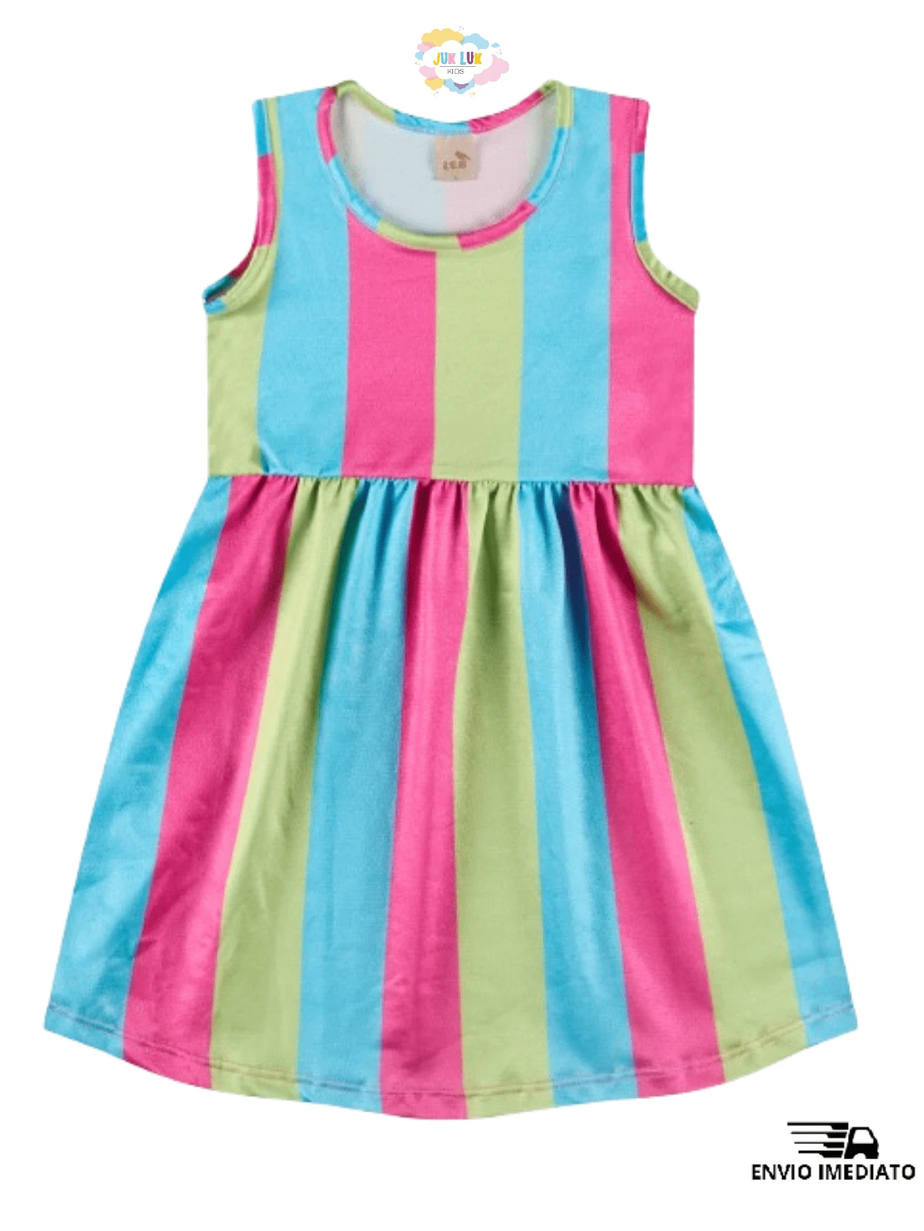 Vestido Infantil Juvenil Menina Verão Crepe Estampa Listrada Colorida