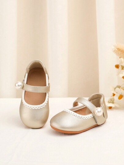 Toddler Girls' Plain Color Non-Slip Lightweight Flat Shoes, Fashionable & Comfortable PU Material