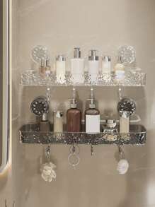 1 pièce Étagère d'angle de salle de bain avec crochet, porte-serviettes mural, étagères de douche gain de place sans perçage, organisateur de rangement de salle de bain, décoration de salle de bain, organisateur de salle de bain, décoration d'automne, rentrée des classes