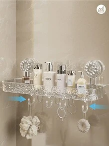 1 pièce Étagère d'angle de salle de bain avec crochet, porte-serviettes mural, étagères de douche gain de place sans perçage, organisateur de rangement de salle de bain, décoration de salle de bain, organisateur de salle de bain, décoration d'automne, rentrée des classes