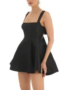 Women's Sexy Backless Tank Dress Square Neck Sleeveless Bow Knot Tie Back Bodycon Satin Flowy A Line Mini Dresses Party Graduation Dress Club Night Short Dress Birthday Dresses For Women Black Dress - màu đen - Xem 5