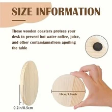 10 Pcs 4-Inch Round Wooden Coasters With Non-Slip Silicone Base, Suitable For DIY Crafts, Painting And Carving - Perfect Choice For Home Decor - Wood Color - View 3