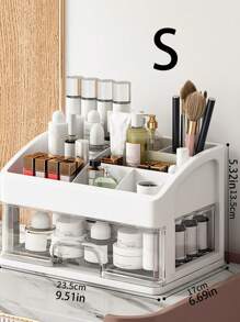 1 pieza Organizador de maquillaje portátil de varias capas con cajones y compartimentos para lápiz labial, crema, polvo, sombra de ojos, esmalte de uñas, estantería de almacenamiento de cosméticos, para vacaciones, playa, baño, dormitorio, gran capacidad