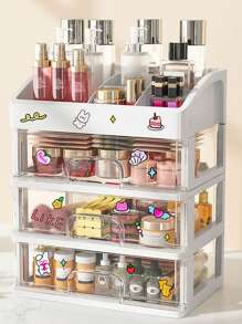 1 pieza Organizador de maquillaje portátil de varias capas con cajones y compartimentos para lápiz labial, crema, polvo, sombra de ojos, esmalte de uñas, estantería de almacenamiento de cosméticos, para vacaciones, playa, baño, dormitorio, gran capacidad