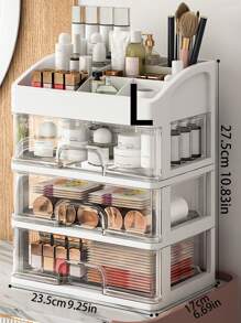 1 pieza Organizador de maquillaje portátil de varias capas con cajones y compartimentos para lápiz labial, crema, polvo, sombra de ojos, esmalte de uñas, estantería de almacenamiento de cosméticos, para vacaciones, playa, baño, dormitorio, gran capacidad