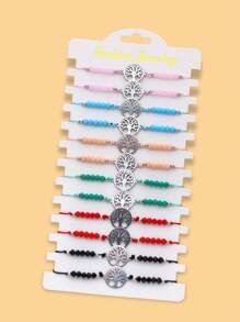 LORRILIA 12 piezas de pulseras brazaletes de pareja con cristales y trenzado con diseño de árbol de la vida de acero inoxidable, accesorio de joyería de regalo con suerte para mujer al por mayor